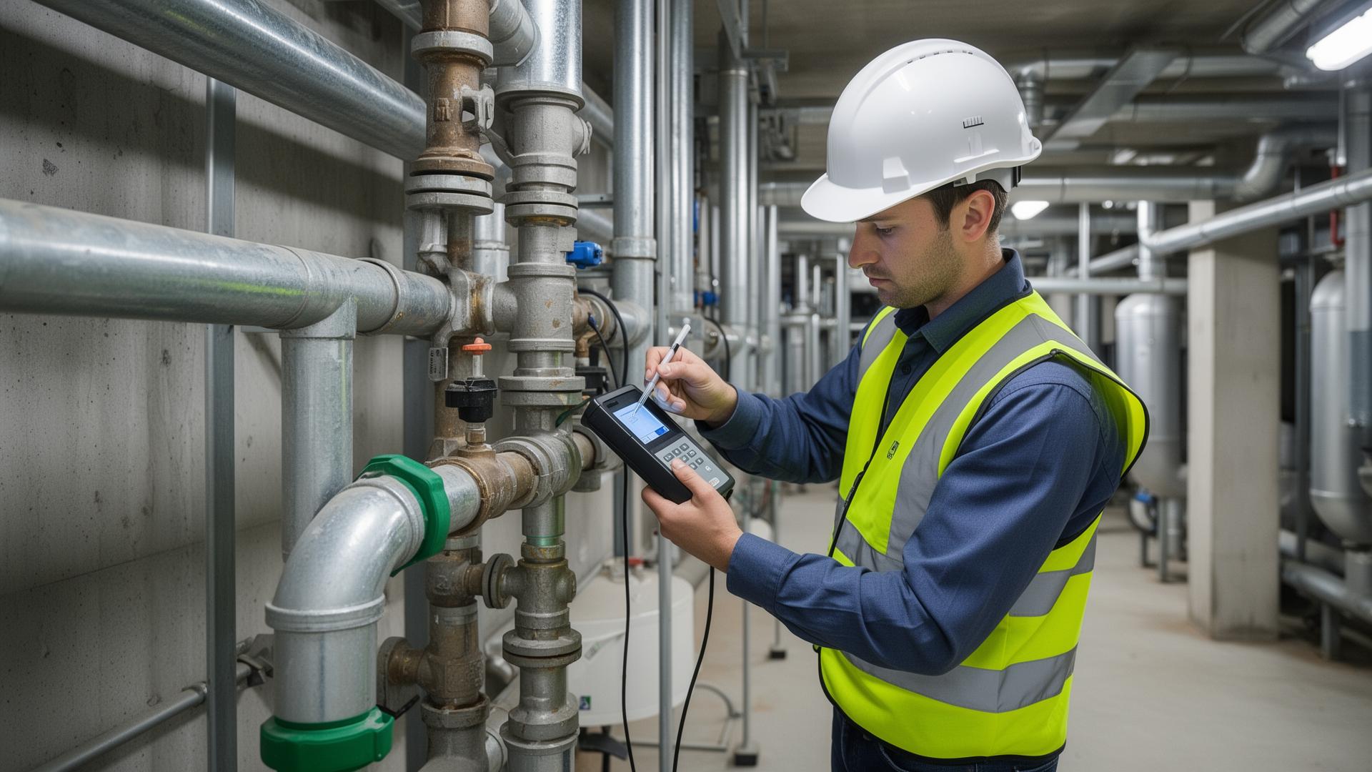 Water compliance engineer sampling water systems